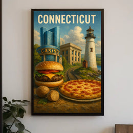 Connecticut Landmarks and Cuisine Poster
