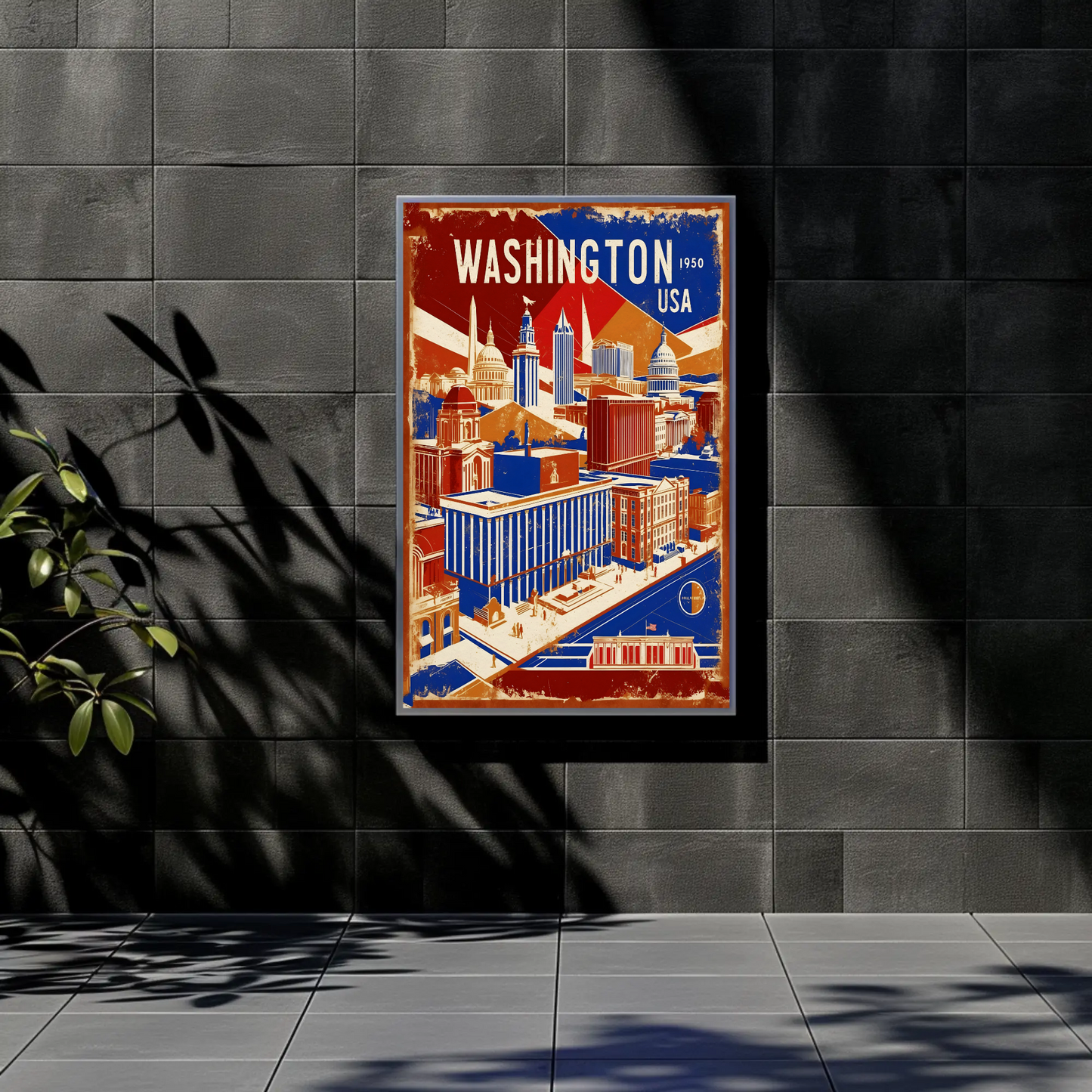Washington USA 1950s Monument Skyline Travel Poster