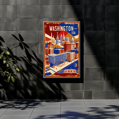 Washington USA 1950s Monument Skyline Travel Poster