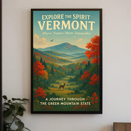 Vermont Travel Poster Vintage Scenic Wall Art