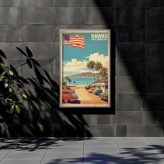 East Honolulu Hawaii Retro Beachside Vintage Travel Poster
