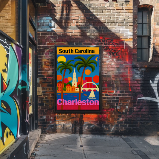 Charleston South Carolina Colorful Coastal City Travel Poster