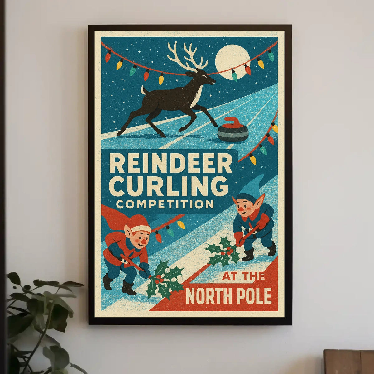 Reindeer Curling Competition Poster