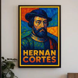 Hernán Cortés Vibrant Mosaic Portrait Poster