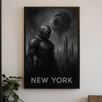 Futuristic New York City Poster Neon Cityscape Wall Art