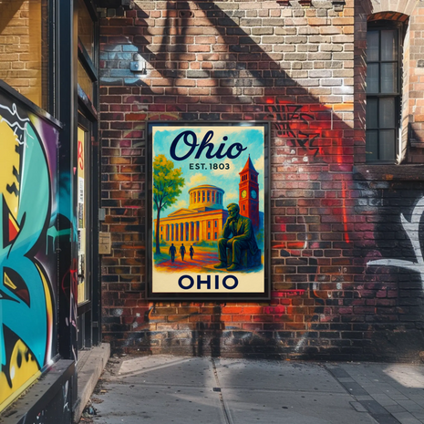 Ohio Statehouse Historic Landmark Capitol Building Travel Poster