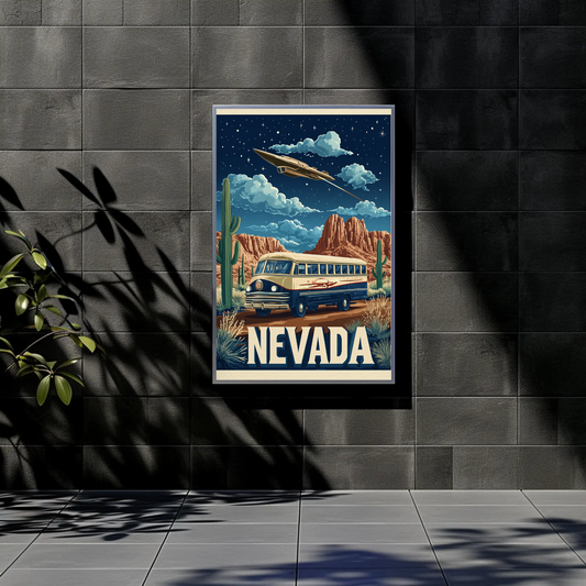 Vintage Poster Nevada Desert Bus UFO