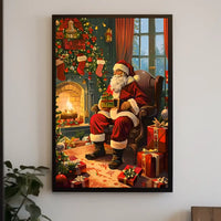 Santa Claus by the Fireplace Poster