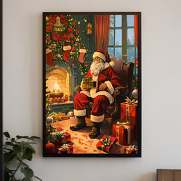 Santa Claus by the Fireplace Poster