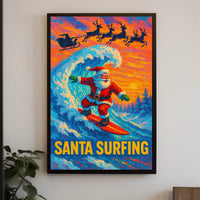 Santa Surfing Poster: Festive Beach Adventure Art