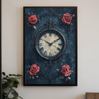 Ornate Vintage Clock and Roses Wall Art Artistic Poster