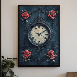 Ornate Vintage Clock and Roses Wall Art Artistic Poster