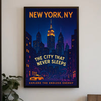 New York City Skyline At Night Poster Modern Wall Art