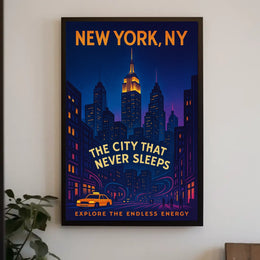 New York City Skyline At Night Poster Modern Wall Art