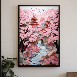 Serene Pagoda Oasis: Cultural or Heritage Poster