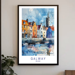 Charming Galway Waterfront Scene in Watercolor Travel Poster PosterGoat