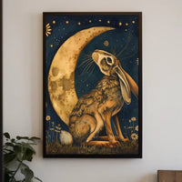 Moonlit Hare Fantasy: Whimsical Animal Nighttime Poster