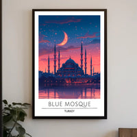 Blue Mosque Twilight Silhouette Cultural or Heritage Poster