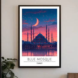 Blue Mosque Twilight Silhouette Cultural or Heritage Poster