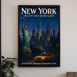 New York City Skyline Poster Vintage Travel Wall Art