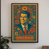 Ronald Reagan Iconic Cityscape Retro 80s Realism Travel Heritage Americana Wall Art Poster