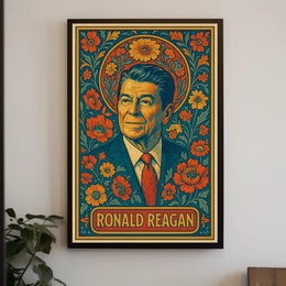 Ronald Reagan Iconic Cityscape Retro 80s Realism Travel Heritage Americana Wall Art Poster