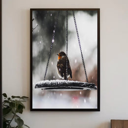 Winter Serenity: Bird on Swing Animal Poster
