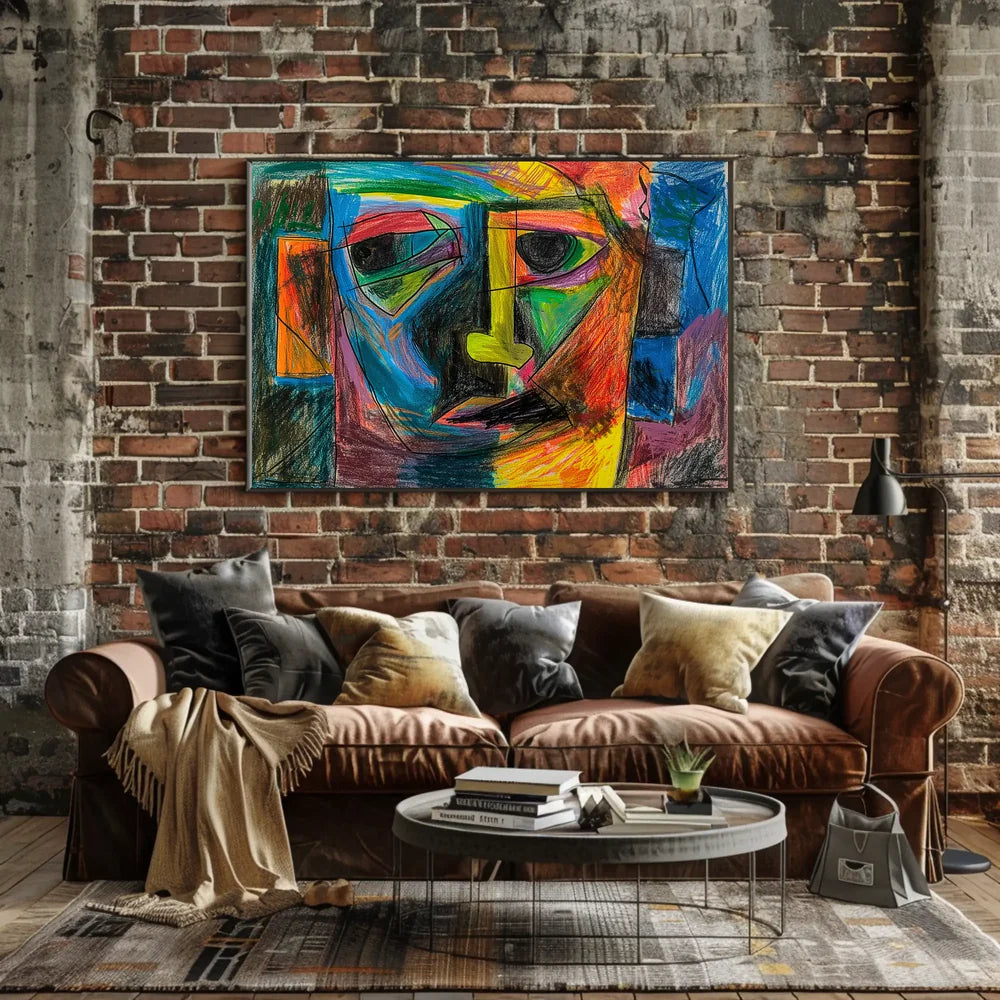 Cubist Abstract Face Art Poster: Vibrant Colors