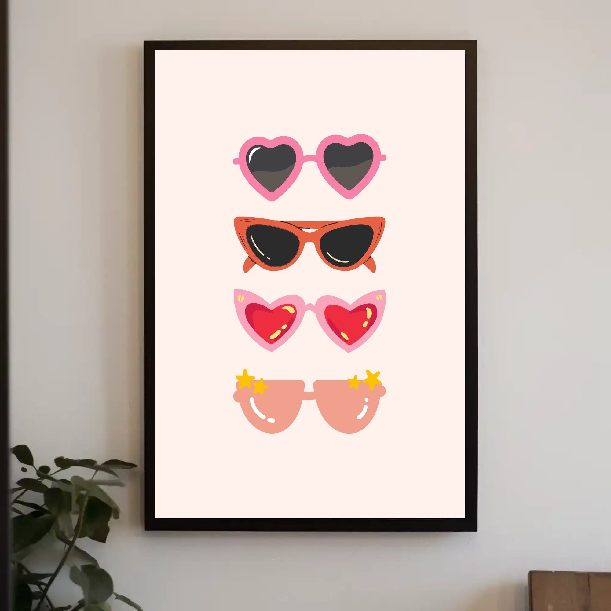 Stylish Sunglasses Collection in Playful Pop Culture Poster PosterGoat