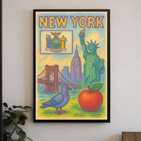 New York City Iconic Landmarks Poster Vintage Wall Art