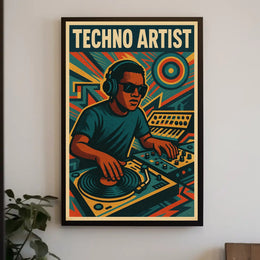 TECHNO ARTIST Retro DJ Vibes Abstract, Artistic Poster