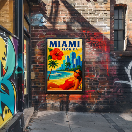 Miami Florida Beach Highrise Vintage Resort Poster