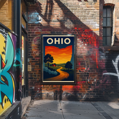 Ohio Country Road Sunset Horizon Travel Poster