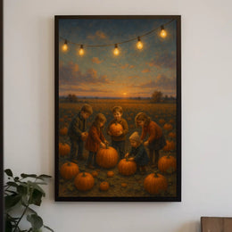 Nostalgic Autumn Sunset Pumpkin Patch Impressionism Poster