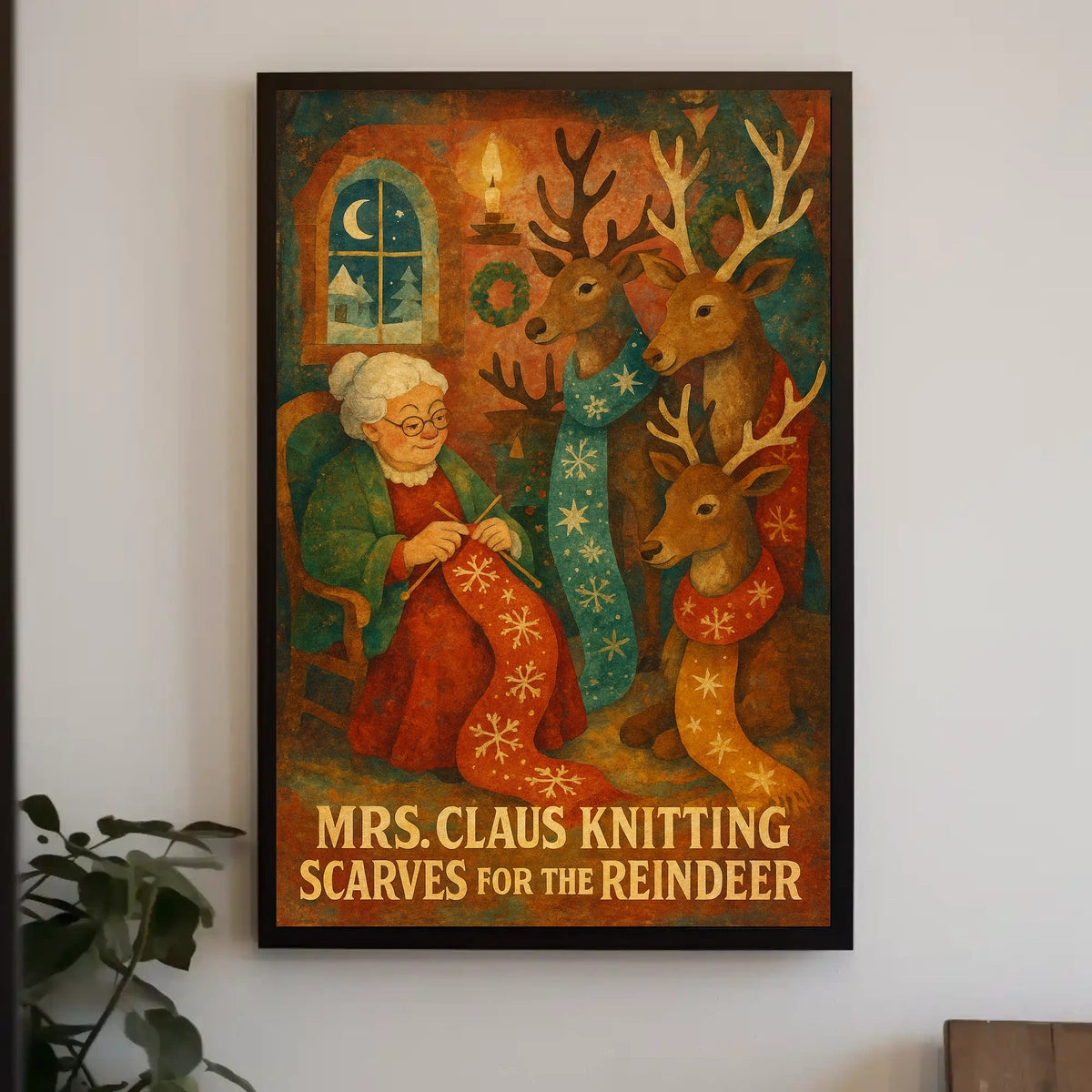Mrs. Claus Knitting For The Reindeer Poster