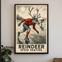 Whimsical Reindeer Skating Vintage Sports Poster