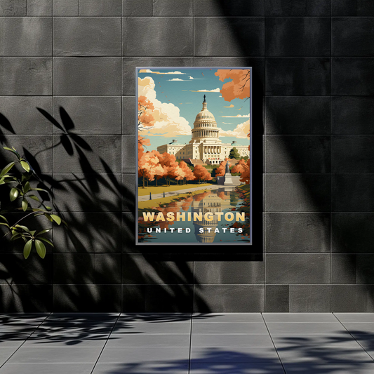 Washington D.C. Capitol Autumn Glow Vintage Travel Poster