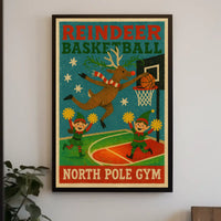 Reindeer Basketball At North Pole Gym Poster