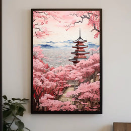Serene Japanese Landscape with Blossoms Cultural Heritage Poster