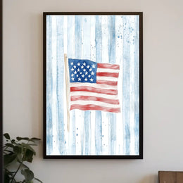 Watercolor Kitten In Basket With American Flag Poster