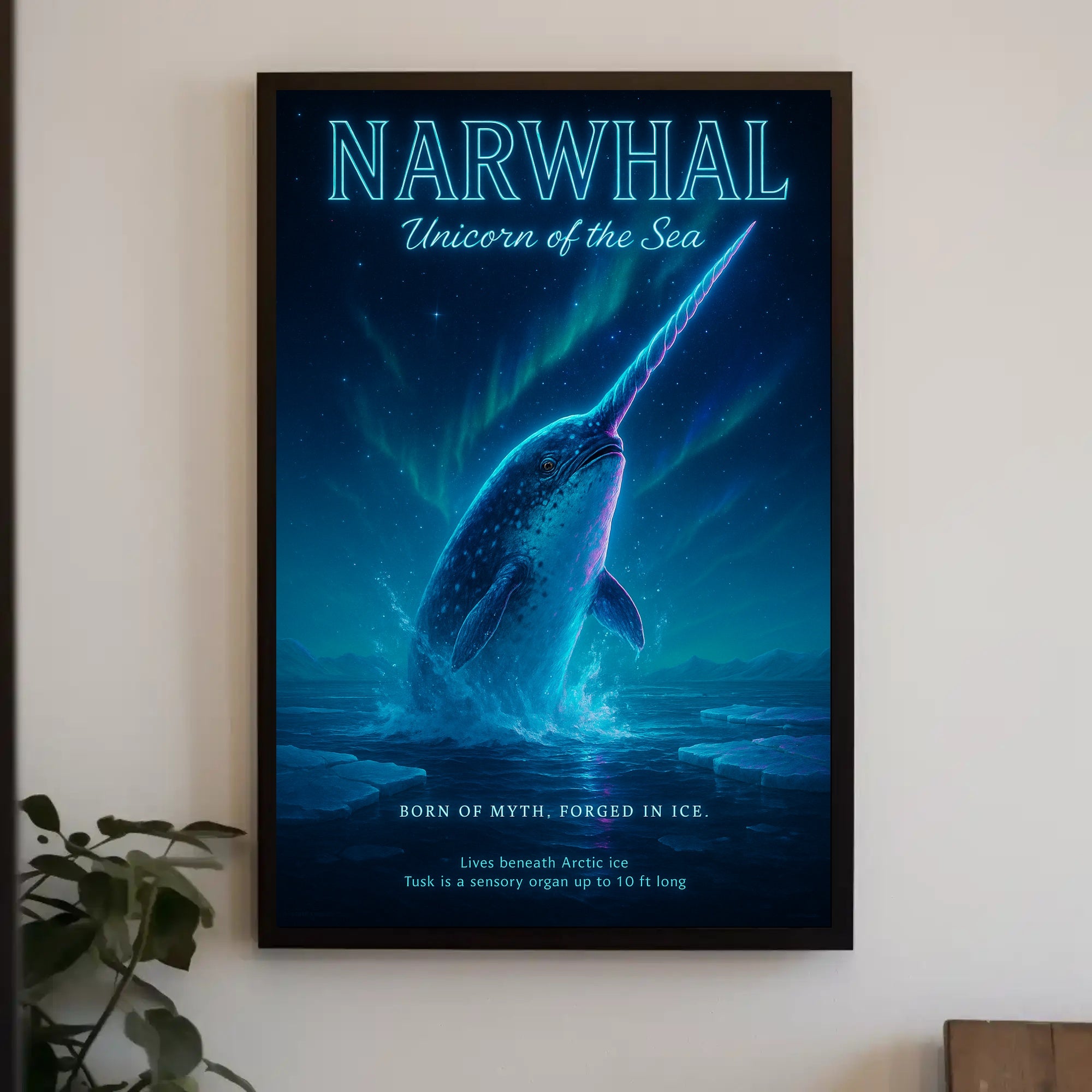 Narwhal Beneath Northern Lights Fantasy or Mythology Poster