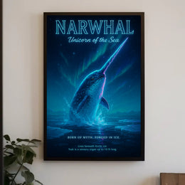 Narwhal Beneath Northern Lights Fantasy or Mythology Poster