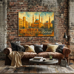 Beirut Cityscape Lebanon Iconic Skyline Travel Art Realism Digital Painting Heritage Poster