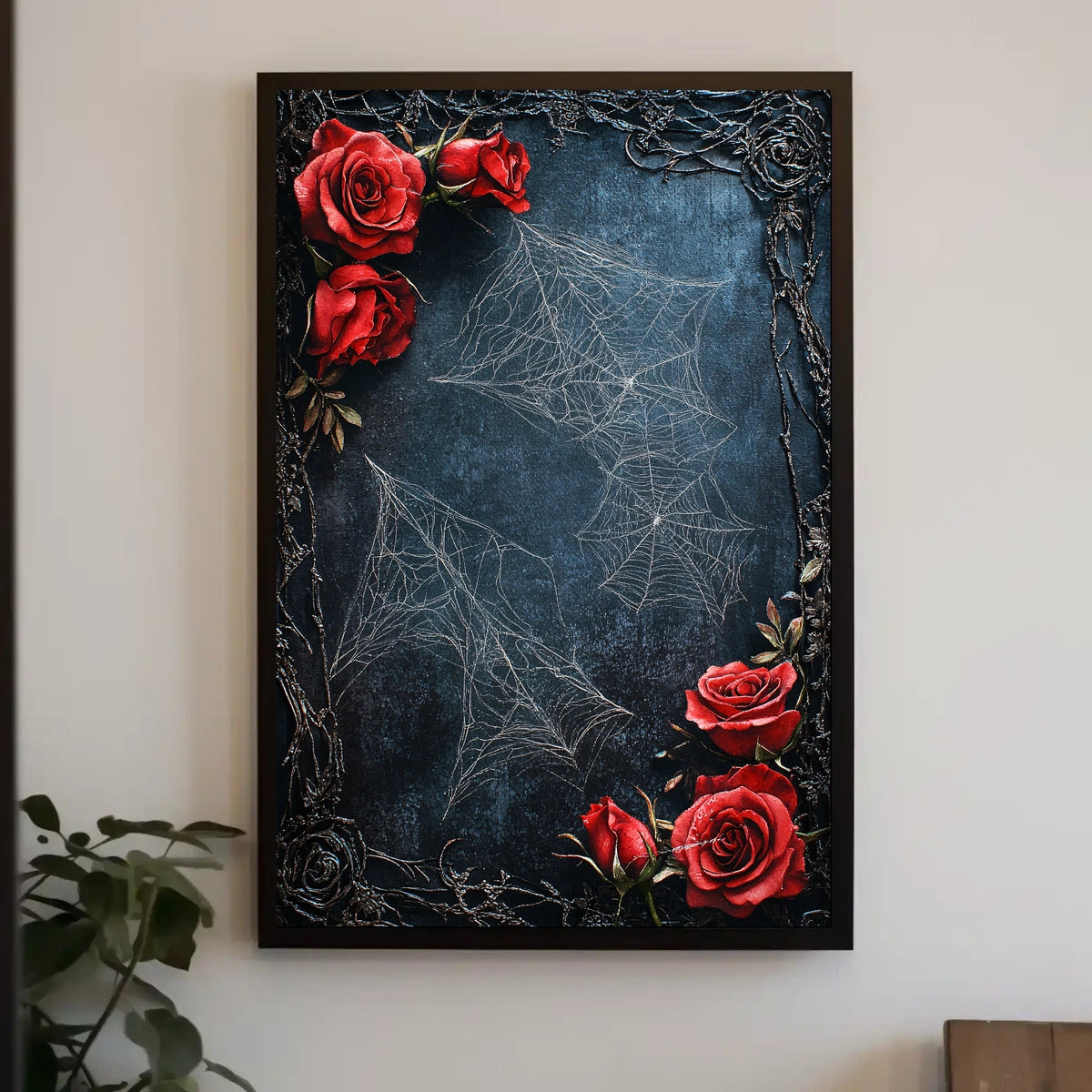 Dark Roses and Webs Moody Art Print Abstract Poster