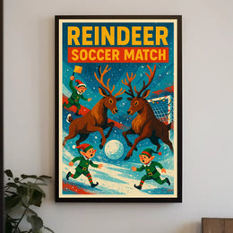 Reindeer Soccer Match Vintage Holiday Poster