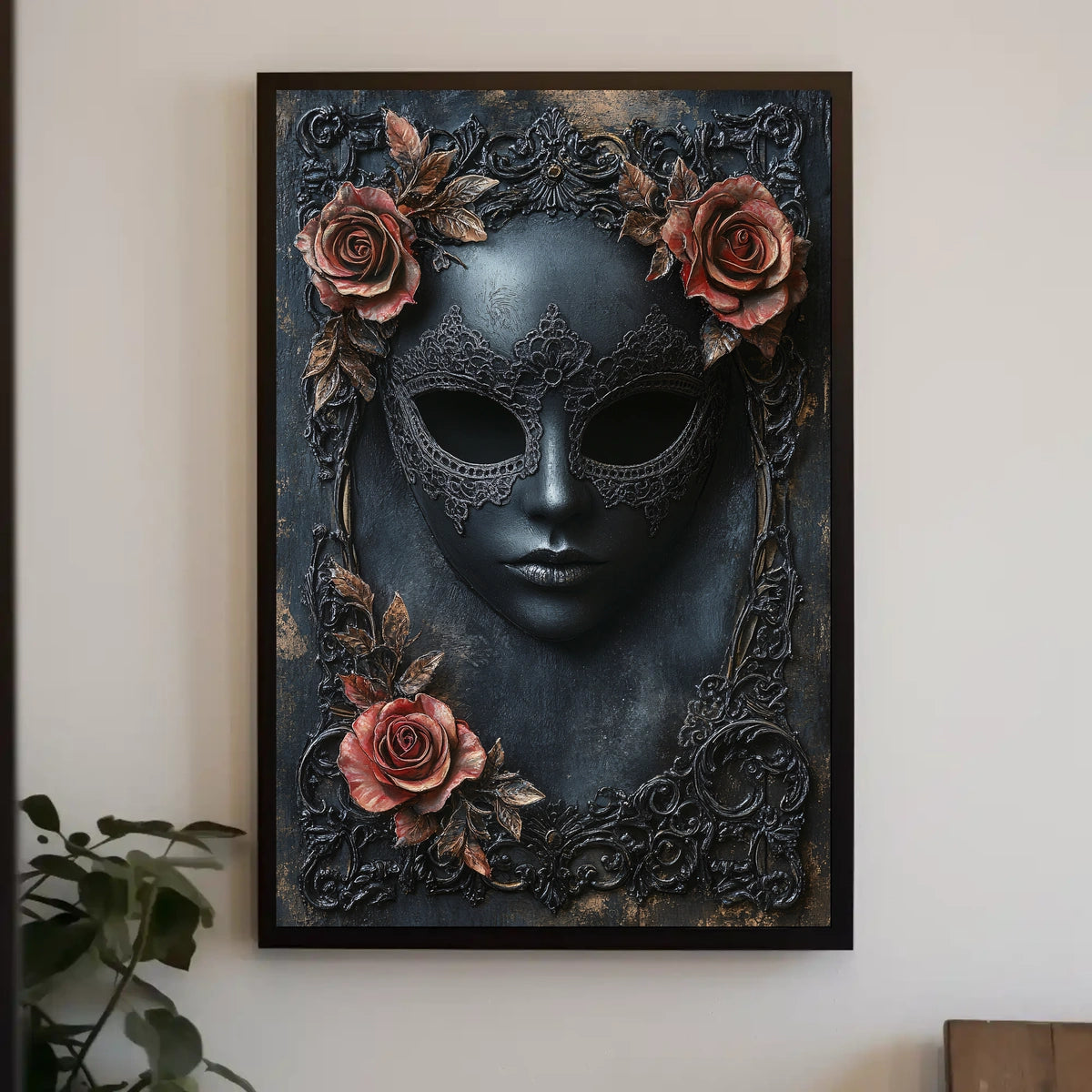 Ornate Black Mask Gothic Artistry Cultural Heritage Poster