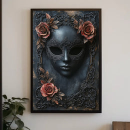 Ornate Black Mask Gothic Artistry Cultural Heritage Poster