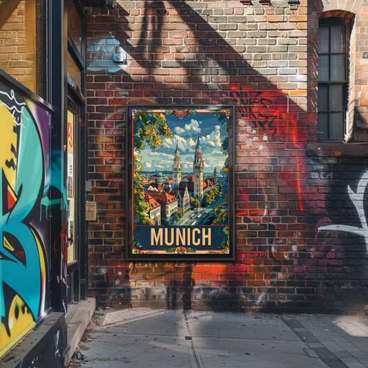 Munich Towers Panorama Germany Travel Poster