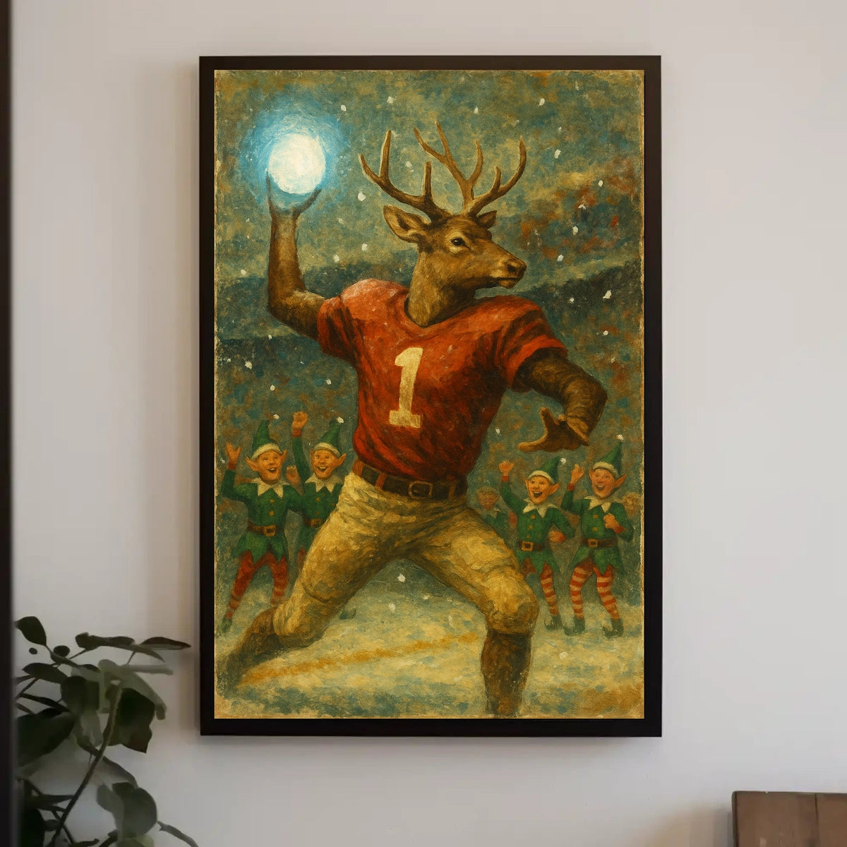 Whimsical Reindeer Holiday Sports Fantasy Vintage Poster