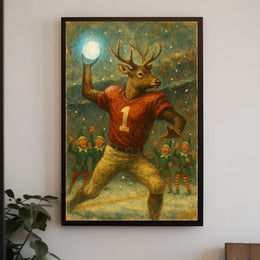 Whimsical Reindeer Holiday Sports Fantasy Vintage Poster